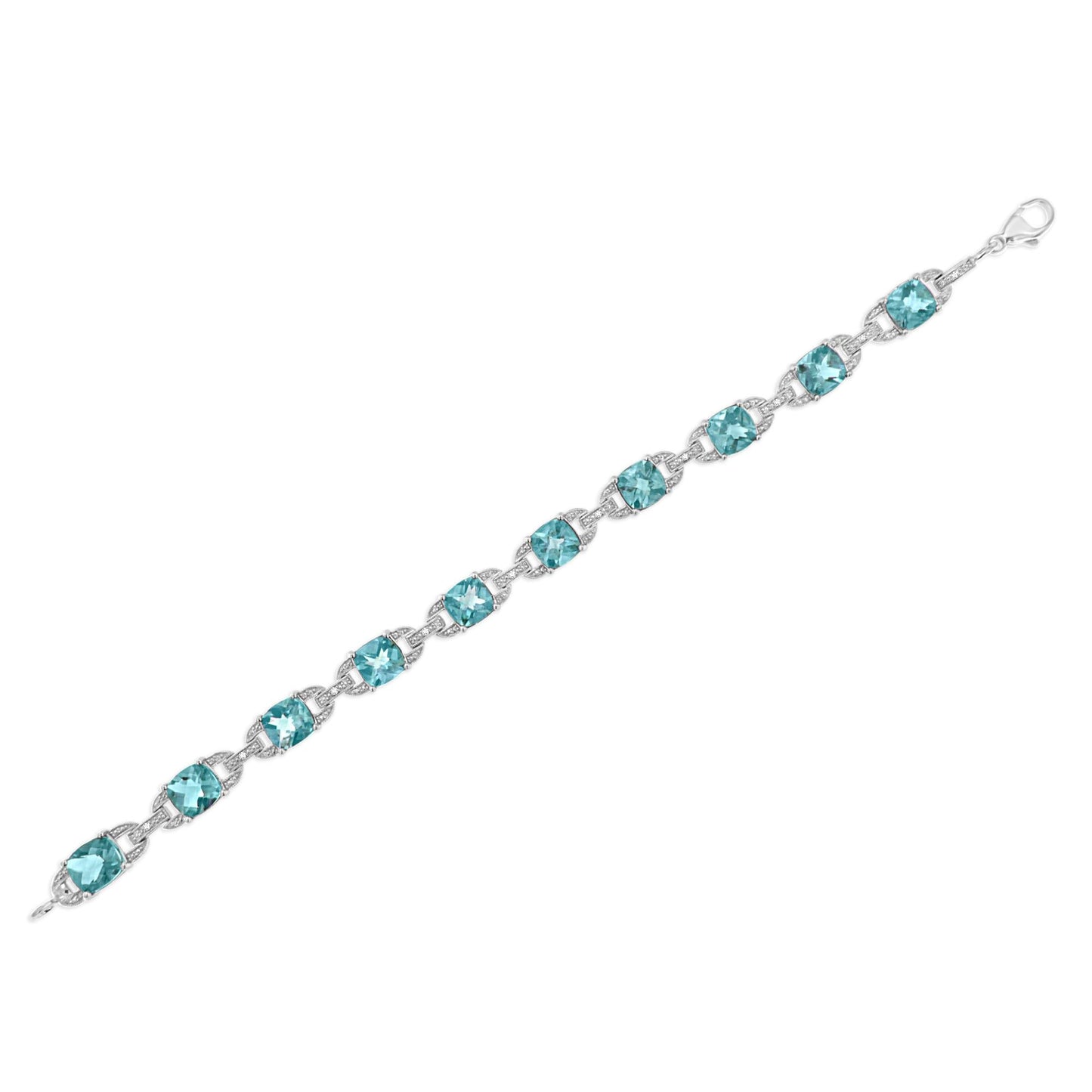 .925 Sterling Silver 7x7 mm Cushion Cut Blue Topaz and 1/20 cttw Round