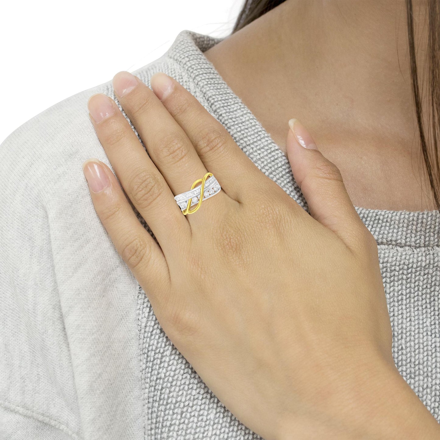 10K White and Yellow Gold 1 1/10 cttw Channel-Set Diamond Bypass Band