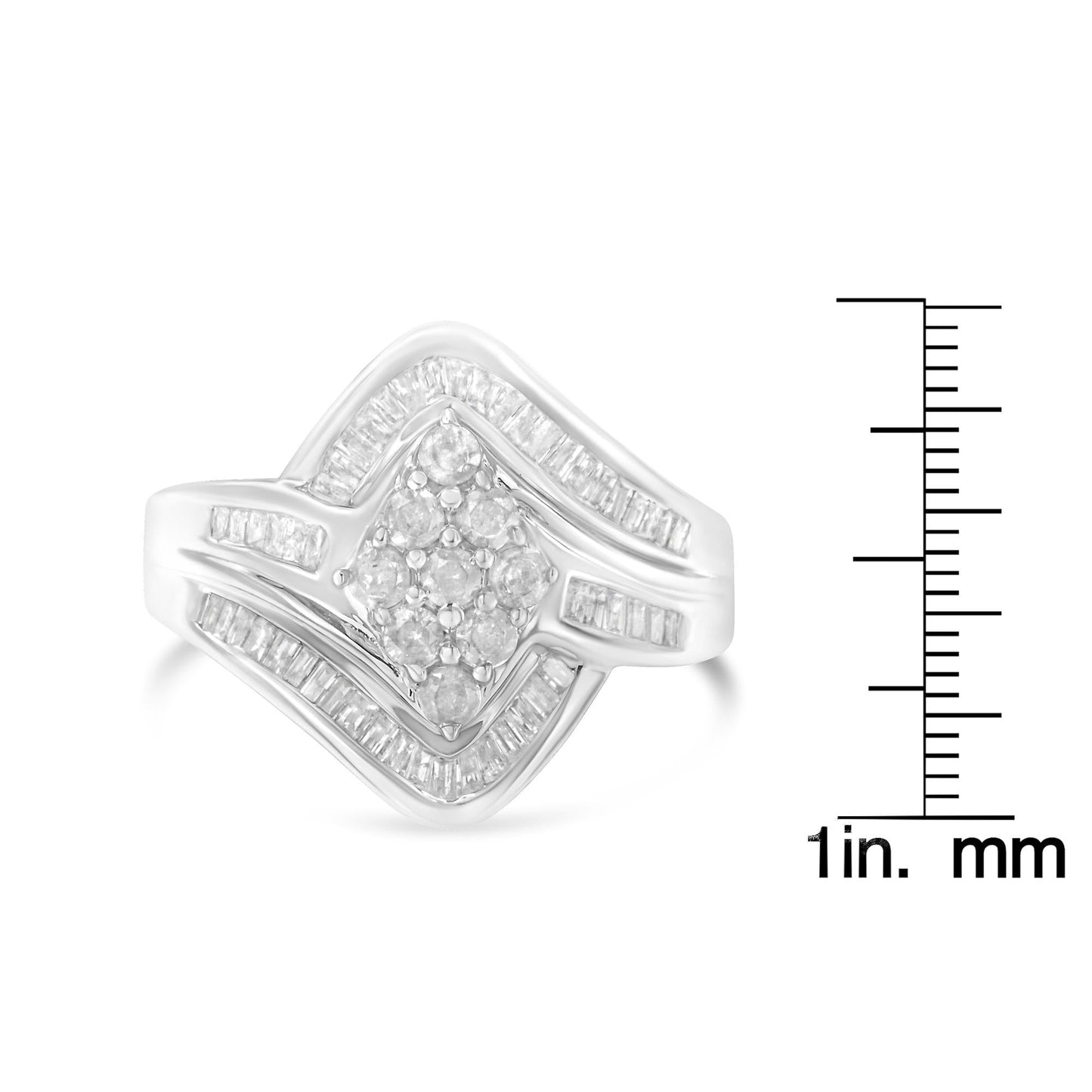 10K White Gold Diamond Bypass Cluster Ring (1 Cttw, I-J Color, I2-I3