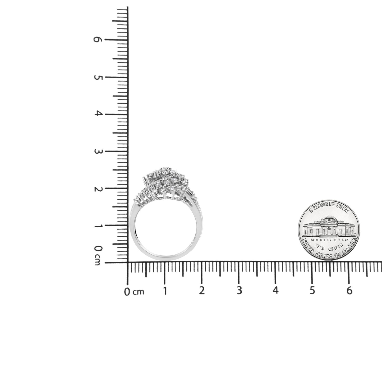 10K White Gold 1/2 Cttw Round and Baguette-Cut "S" Shaped Bypass