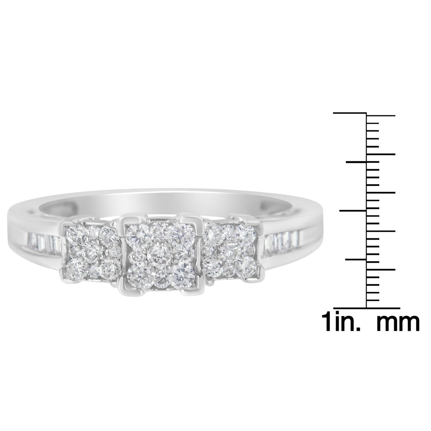 10K White Gold 1/2 Cttw Brilliant & Baguette Cut Diamond 3 Stone
