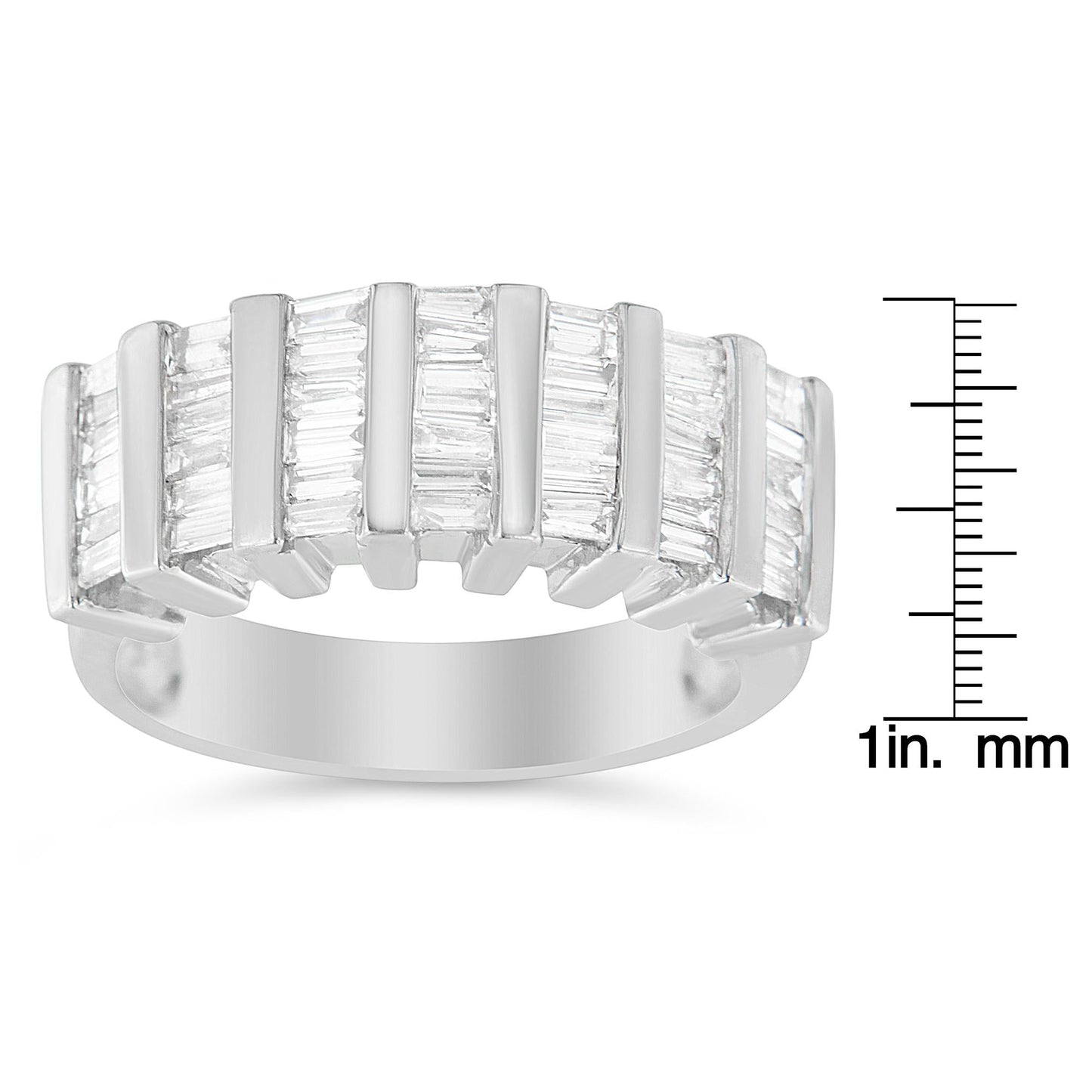 .925 Sterling Silver 1.0 Cttw Baguette Cut Diamond Vertical Channel
