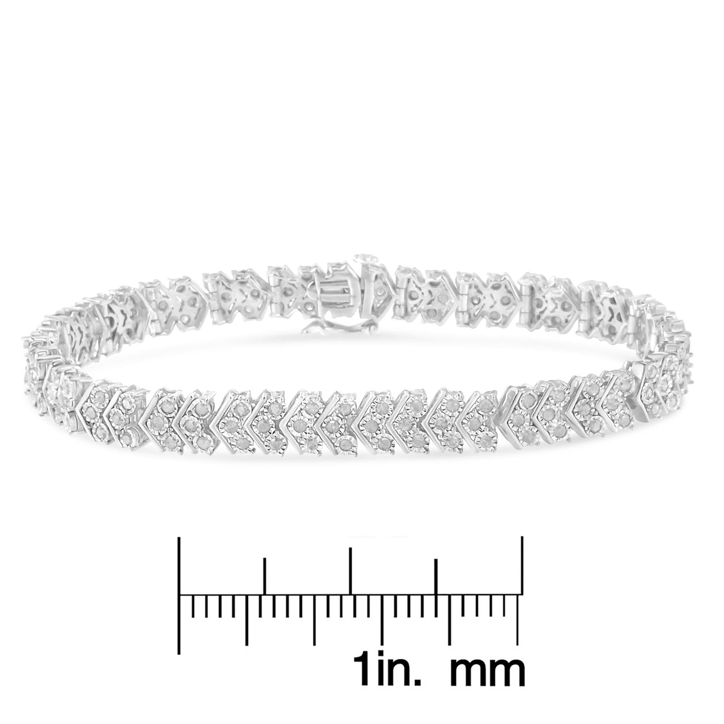 .925 Sterling Silver 2.0 Cttw Diamond Miracle-Set Nested Chevron Link