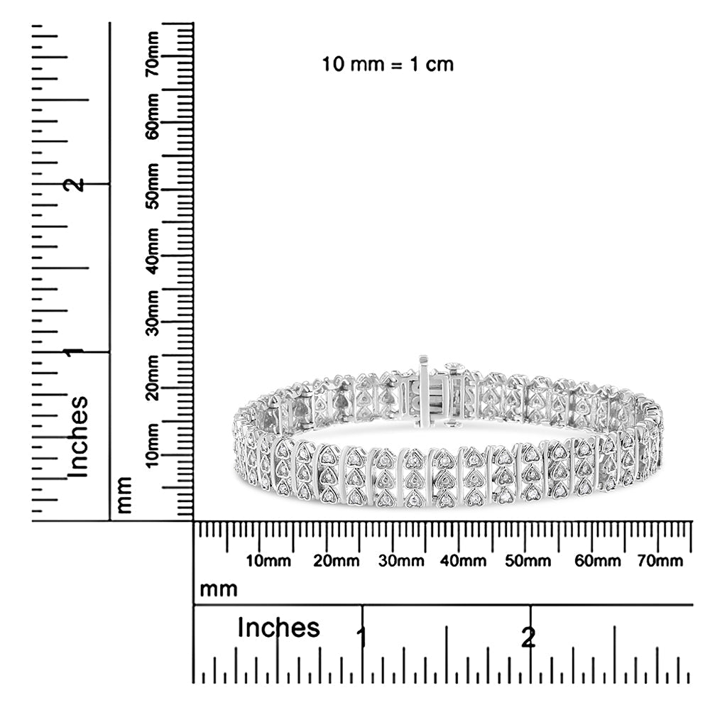 .925 Sterling Silver 1.00 Cttw Diamond Multi Row Heart Link Bracelet