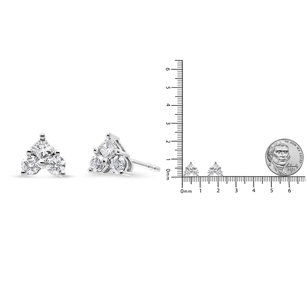 10K White Gold Diamond 3 Stone Trio Heart Stud Earring (I-J Color,