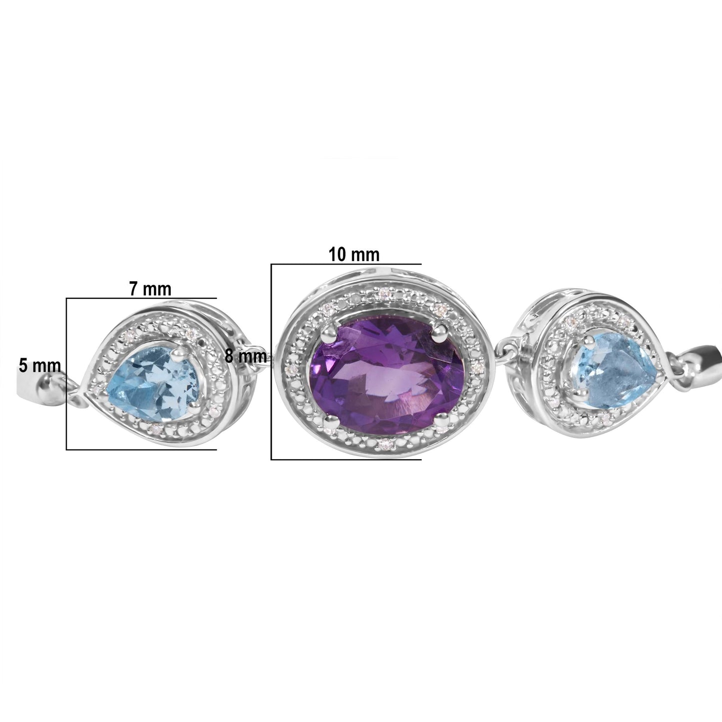 .925 Sterling Silver Oval Amethyst and Pear Blue Topaz with Diamond