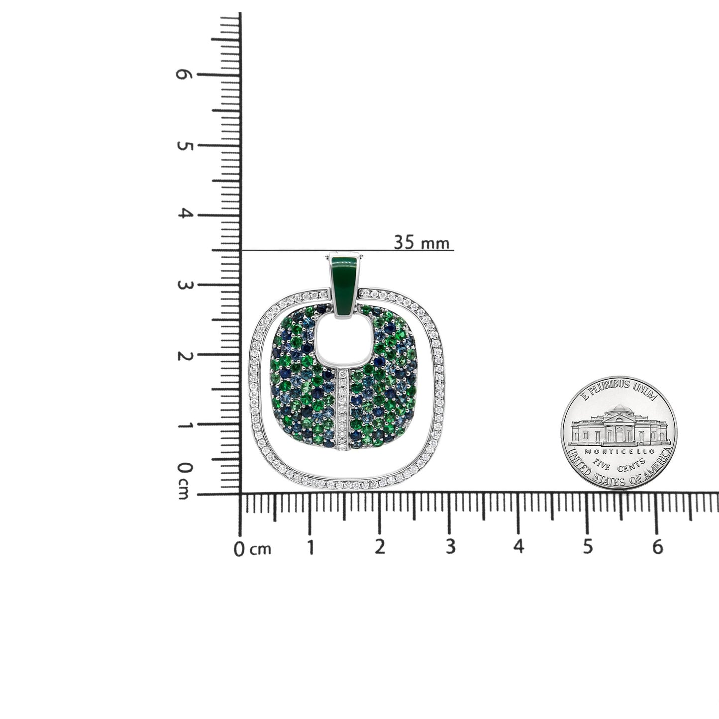 .925 Sterling Silver Green Enamel Pendant with 1/2 Cttw Diamond,