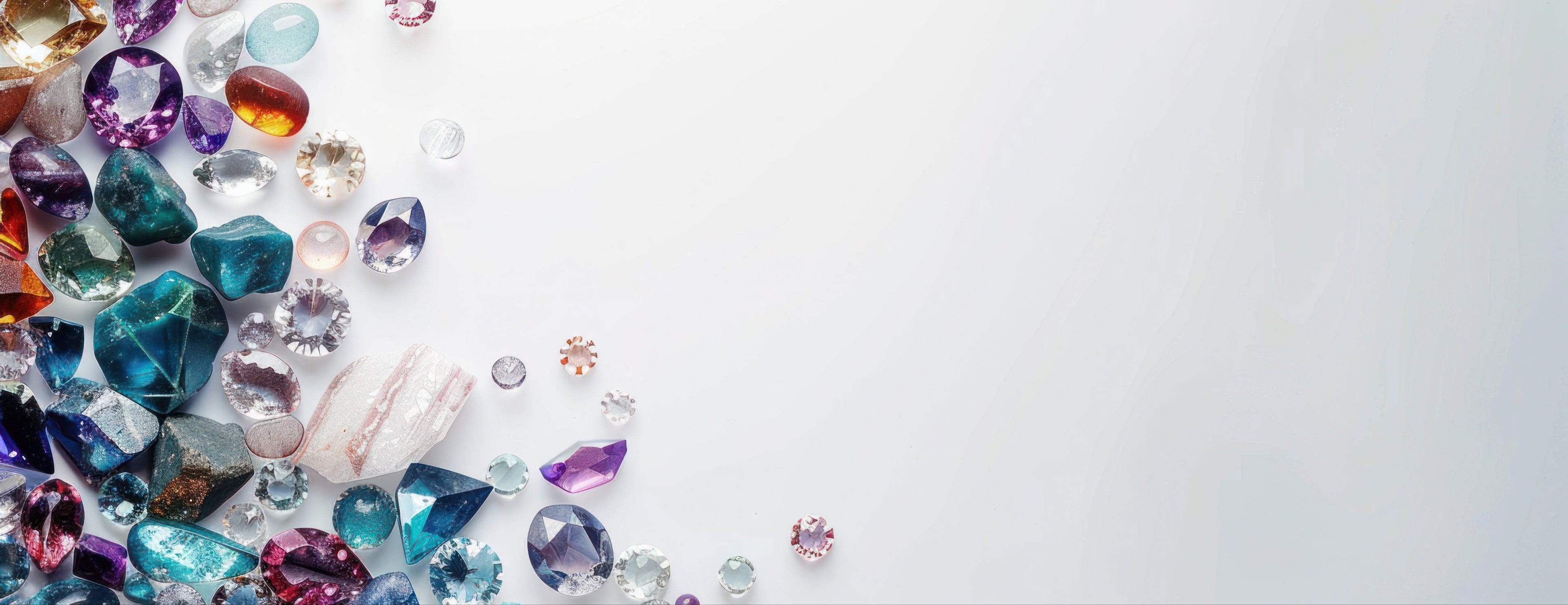 Multicolored gemstones on a white background