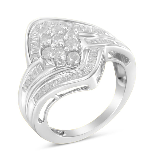 10K White Gold Diamond Bypass Cluster Ring (1 Cttw, I-J Color, I2-I3