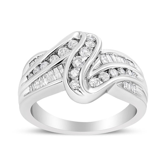 10K White Gold Ring 3/4 Cttw Round-Cut Diamond Bypass Ring (H-I Color,