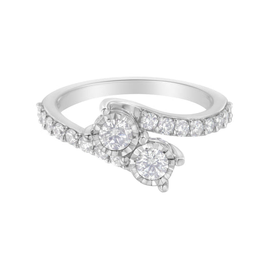 10K White Gold Two-Stone Miracle-Set Diamond Bypass Ring (1 Cttw, H-I