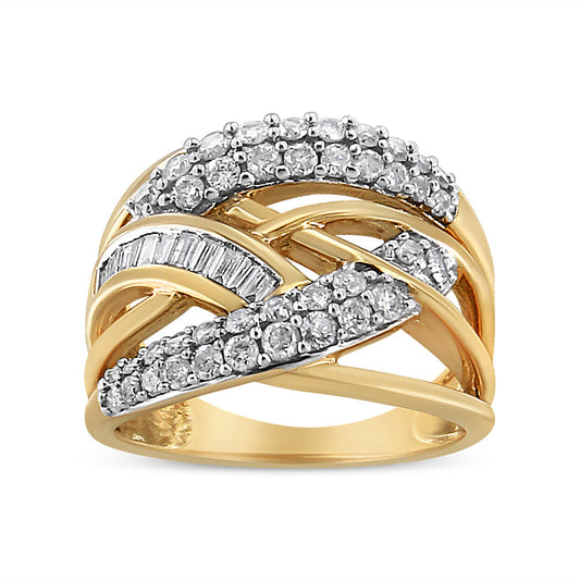 10K Yellow and White Gold 1.0 Cttw Round and Baguette-Cut Diamond