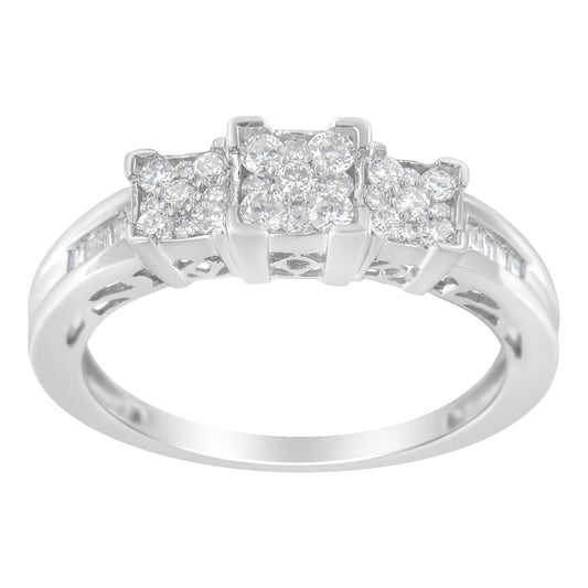 10K White Gold 1/2 Cttw Brilliant & Baguette Cut Diamond 3 Stone