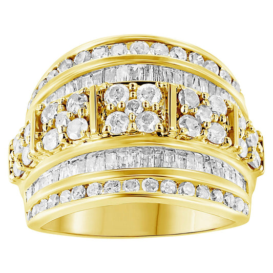 .925 Sterling Silver 2.0 Cttw Round & Baguette Cut Diamond Multi-Row