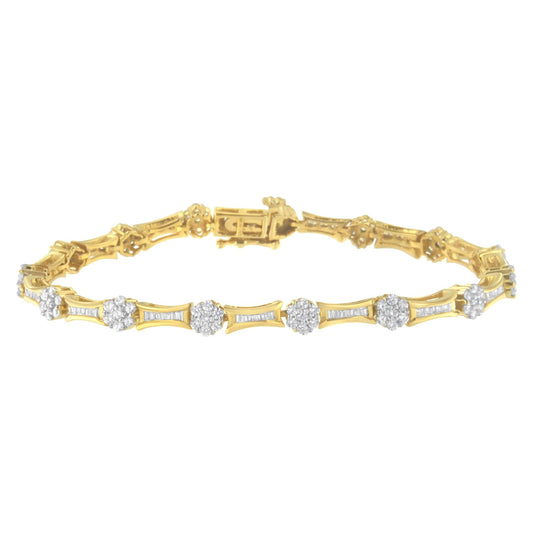 10K Yellow and White Gold 2.00 cttw Round and Baguette-Cut Diamond