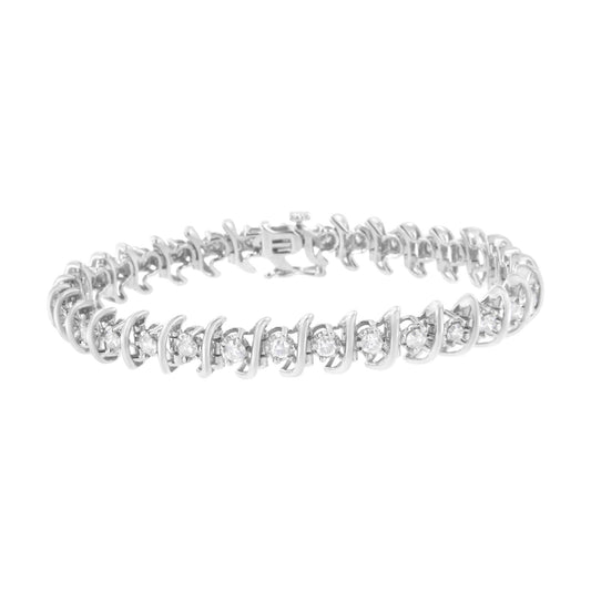.925 Sterling Silver 3 cttw Diamond "S" Link Bracelet (I-J Clarity,