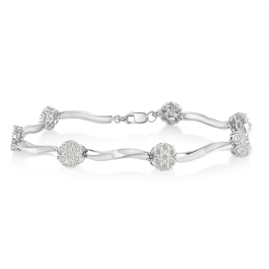 .925 Sterling Silver 1.0 Cttw Diamond Cluster Miracle-Set Station &