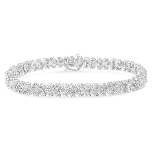 .925 Sterling Silver 2.0 Cttw Diamond Miracle-Set Nested Chevron Link