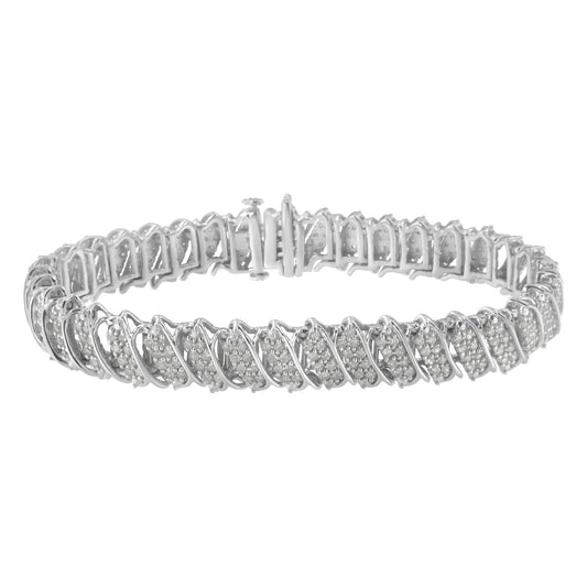 .925 Sterling Silver 3.0 Cttw Diamond Multi Row Cluster Slanted Wave
