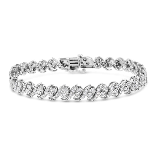 .925 Sterling Silver 2.0 Cttw Round-Cut Diamond "S" Link Bracelet (I-J