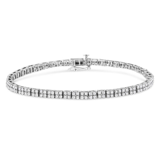 .925 Sterling Silver 3.0 Cttw Prong-Set Round Diamond 2 Row Link