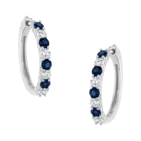 10K White Gold 2.5MM Sapphire Gemstone and 1/2 Cttw Diamond Hoop