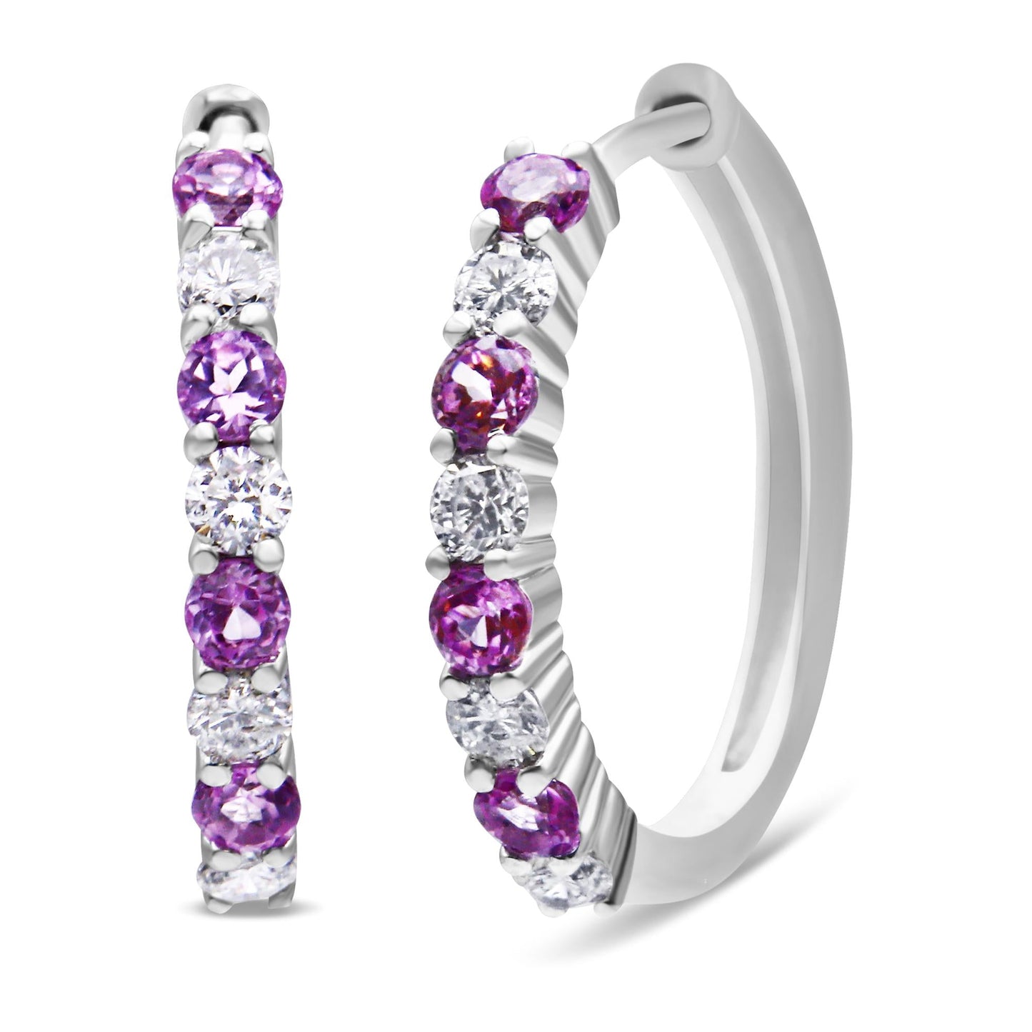 10K White Gold 2.5MM Sapphire Gemstone and 1/2 Cttw Diamond Hoop