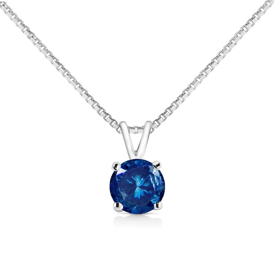 10K White Gold Round Brilliant Cut Lab Grown Blue Diamond 4-Prong