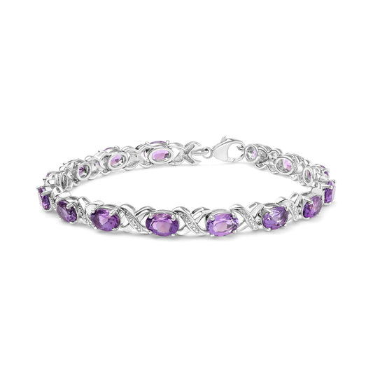 .925 Sterling Silver 7x5mm Oval Amethyst and Diamond Accent X-Link