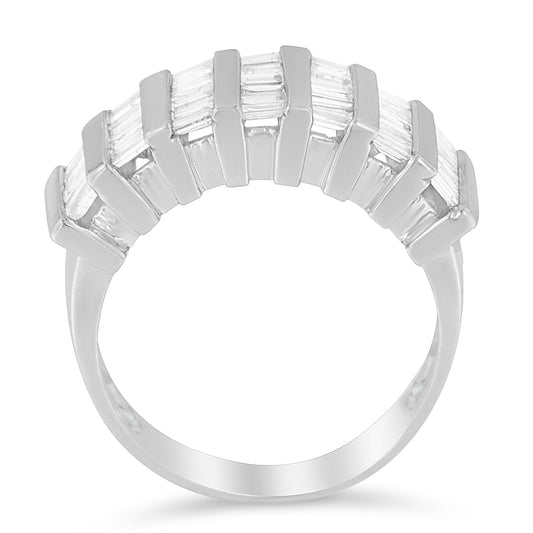 .925 Sterling Silver 1.0 Cttw Baguette Cut Diamond Vertical Channel