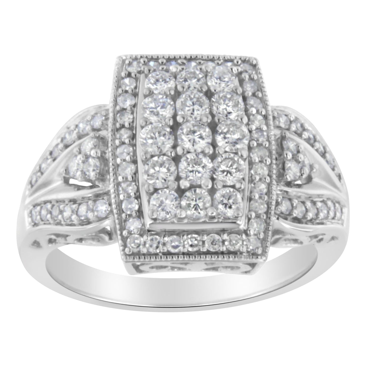 10K White Gold 1.0 Cttw Diamond Rectangular Cushion Shaped Cluster