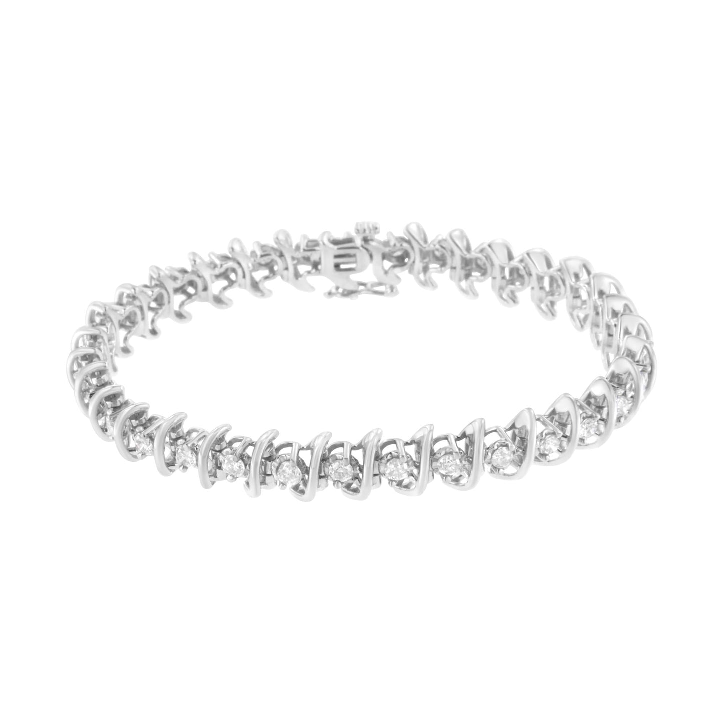 .925 Sterling Silver 3 cttw Diamond "S" Link Bracelet (I-J Clarity,