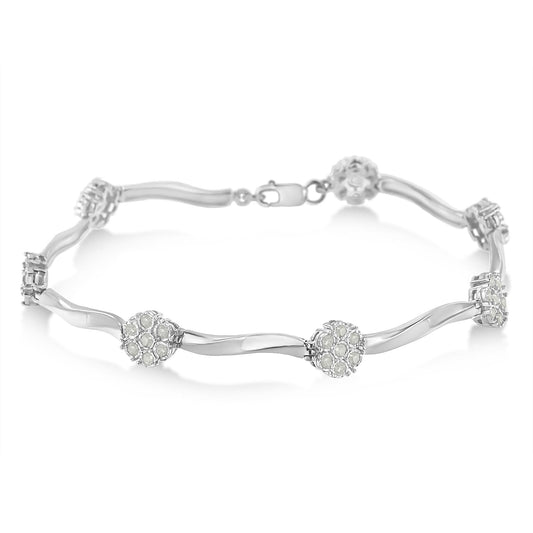 .925 Sterling Silver 1.0 Cttw Diamond Cluster Miracle-Set Station &