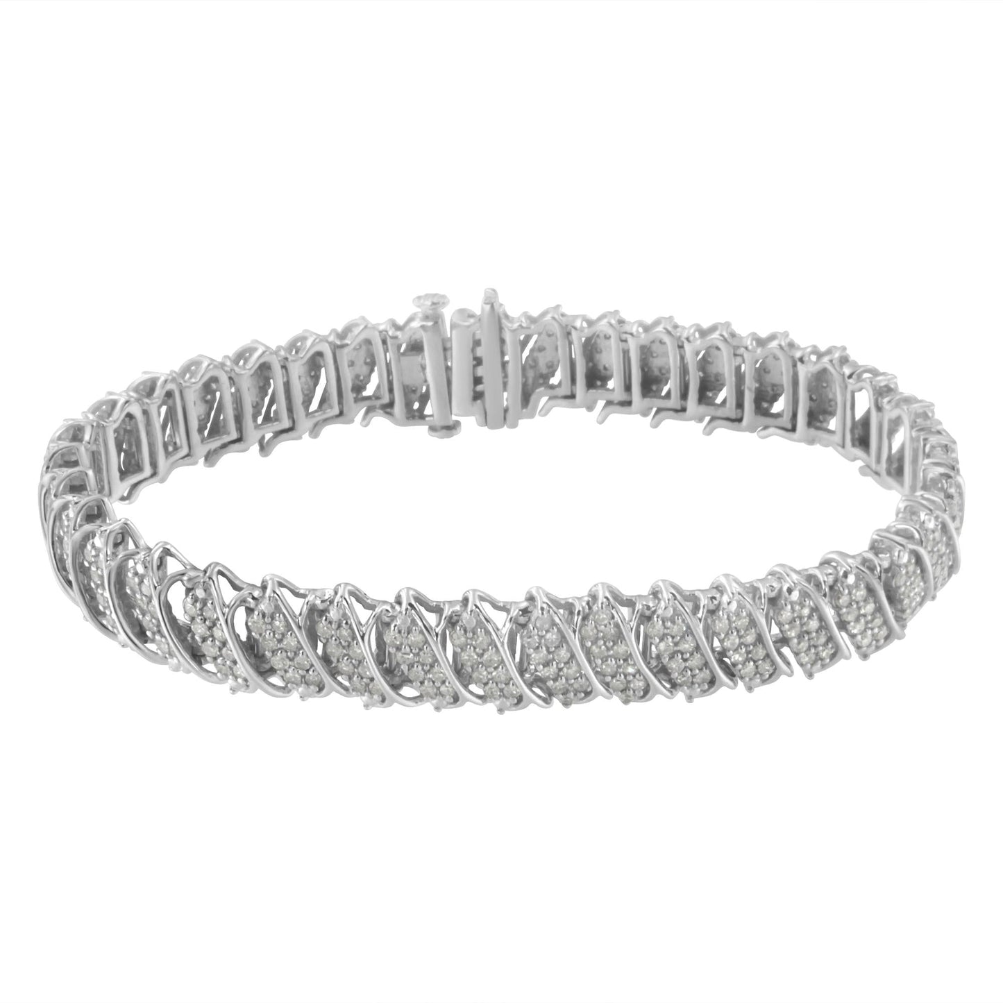 .925 Sterling Silver 3.0 Cttw Diamond Multi Row Cluster Slanted Wave