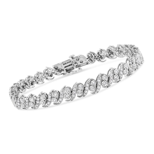 .925 Sterling Silver 2.0 Cttw Round-Cut Diamond "S" Link Bracelet (I-J