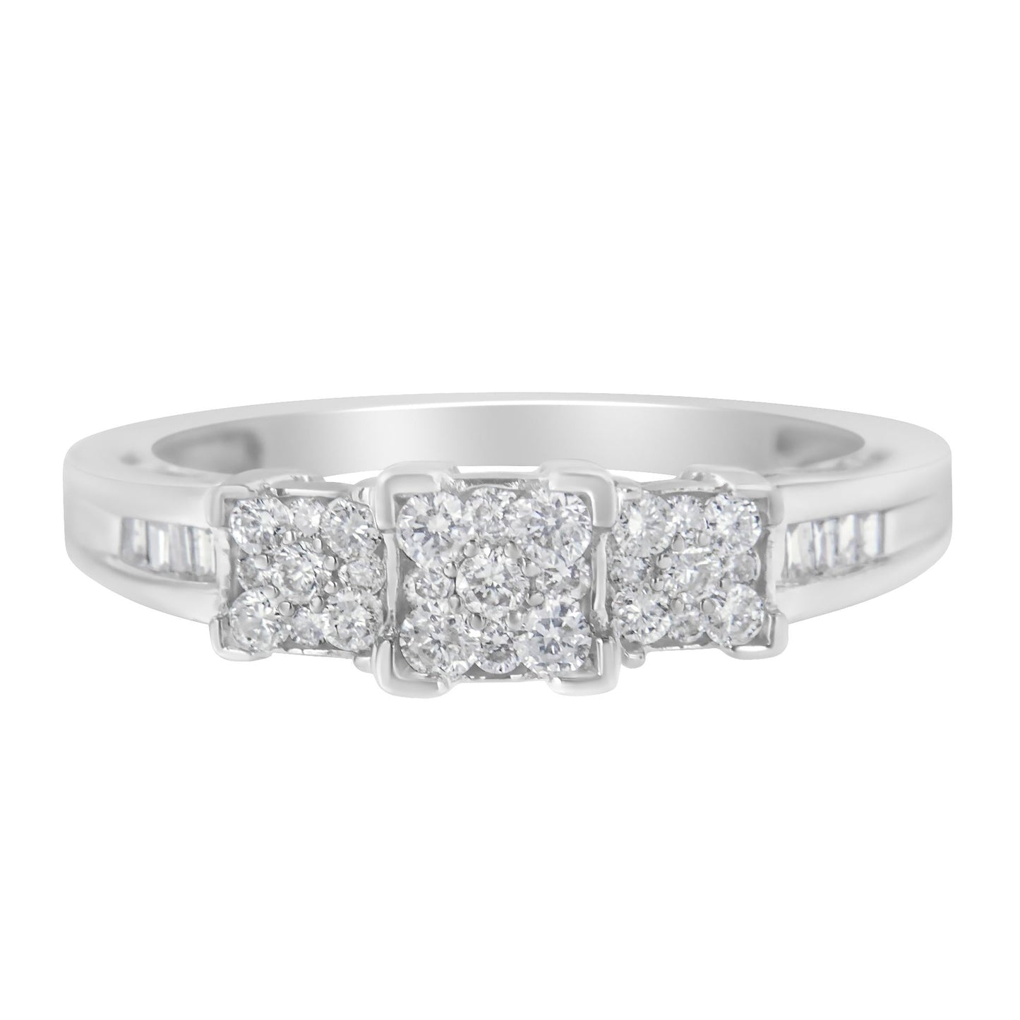 10K White Gold 1/2 Cttw Brilliant & Baguette Cut Diamond 3 Stone
