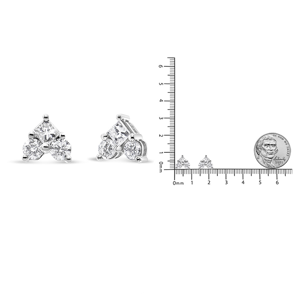 10K White Gold Diamond 3 Stone Trio Heart Stud Earring (I-J Color,